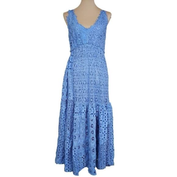 Free People Yesenia Medium Blue Crochet Patchwork Dress - Picture 2 of 13
